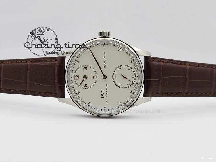 MIROTIME 0427 Sustainable Portuguese IW5444 SS White Dial RG Numbers On Brown Leather Strap A 7256